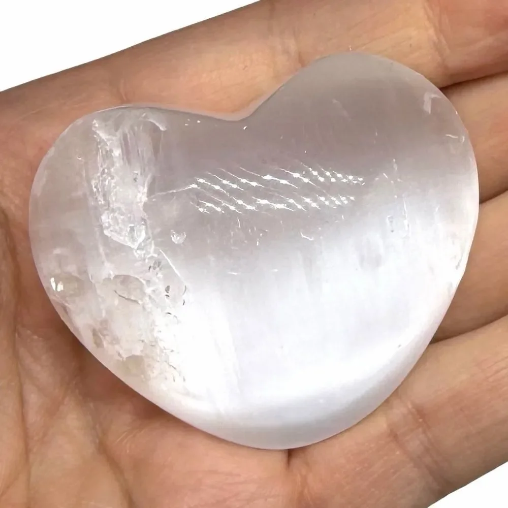 Selenite Heart Shaped Crystal Natural Stone Satin Spar Carved Carving Gift - Picture 2 of 7